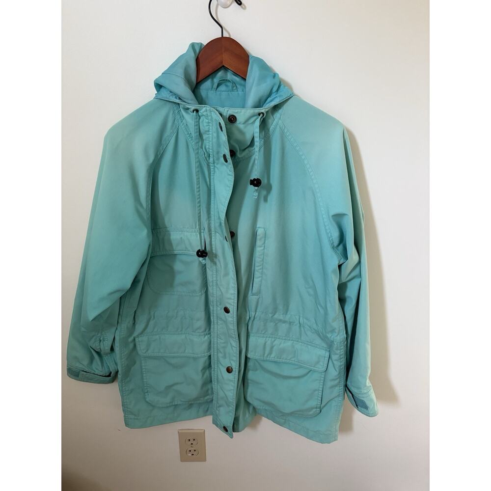 VINTAGE Eddie Bauer Womens Large Lightweight Coat Jacket Green Hooded Chore FLAW